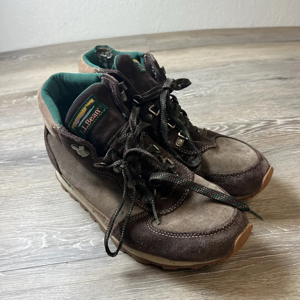 LL Bean Stonington Hiking Boots Mens 8.5 Brown Suede Mid Top D-Ring 507366